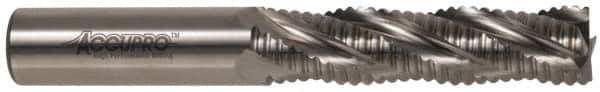 Accupro - 7/8" Diam, Coarse Pitch, 3-1/2" LOC, 5 Flute Powdered Metal Corner Chamfer Roughing End Mill - Uncoated, 5-3/4" OAL, 7/8" Shank Diam, Single End, Centercutting, 30° Helix - Exact Tool & Supply