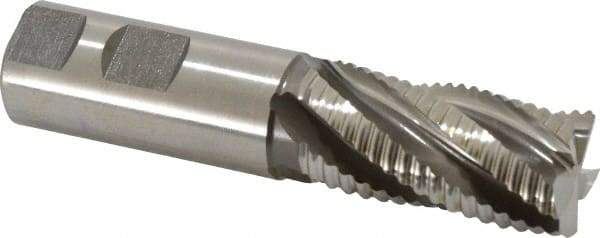 Accupro - 1" Diam, Coarse Pitch, 2" LOC, 5 Flute Powdered Metal Corner Chamfer Roughing End Mill - Uncoated, 4-1/2" OAL, 1" Shank Diam, Single End, Centercutting, 30° Helix - Exact Tool & Supply