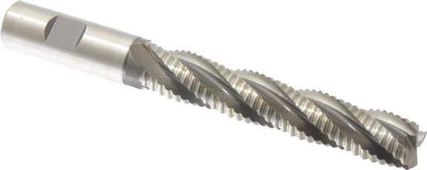 Accupro - 3/4" Diam, Coarse Pitch, 4-1/8" LOC, 4 Flute Powdered Metal Corner Chamfer Roughing End Mill - Uncoated, 6-3/8" OAL, 3/4" Shank Diam, Single End, Centercutting, 30° Helix - Exact Tool & Supply