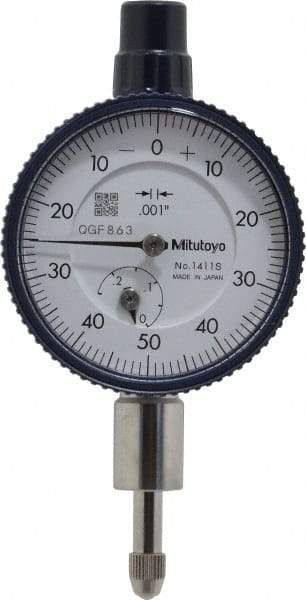 Mitutoyo - 1/4" Range, 0-50-0 Dial Reading, 0.001" Graduation Dial Drop Indicator - 1-5/8" Dial, 0.1" Range per Revolution, 0.001" Accuracy, Revolution Counter - Exact Tool & Supply