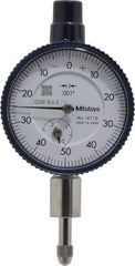 Mitutoyo - 1/4" Range, 0-50-0 Dial Reading, 0.001" Graduation Dial Drop Indicator - 1-5/8" Dial, 0.1" Range per Revolution, 0.001" Accuracy, Revolution Counter - Exact Tool & Supply