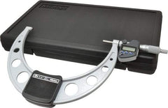 Mitutoyo - 8 to 9 Inch Range, 0.0001 Inch Resolution, Standard Throat, IP65 Electronic Outside Micrometer - 0.0002 Inch Accuracy, Ratchet Stop Thimble, Carbide Face, SR44 Battery, Data Output, Includes Certification of Inspection and Wooden Box - Exact Tool & Supply