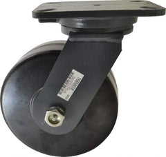 Hamilton - 8" Diam x 3" Wide x 10-1/2" OAH Top Plate Mount Swivel Caster - Phenolic, 3,000 Lb Capacity, Roller Bearing, 5-1/4 x 7-1/4" Plate - Exact Tool & Supply