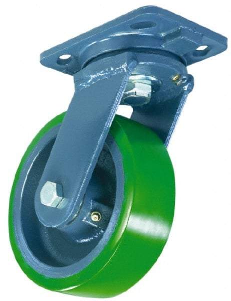 Hamilton - 8" Diam x 2" Wide x 9-1/2" OAH Top Plate Mount Swivel Caster - Polyurethane, 1,500 Lb Capacity, Precision Sealed Bearing, 4 x 5" Plate - Exact Tool & Supply