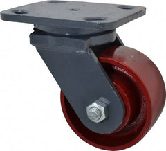 Hamilton - 4" Diam x 2" Wide x 5-5/8" OAH Top Plate Mount Swivel Caster - Cast Iron, 1,000 Lb Capacity, Roller Bearing, 4 x 5" Plate - Exact Tool & Supply