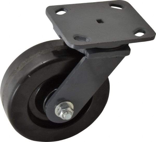 Hamilton - 6" Diam x 2" Wide x 7-1/2" OAH Top Plate Mount Swivel Caster - Phenolic, 1,200 Lb Capacity, Roller Bearing, 4 x 5" Plate - Exact Tool & Supply