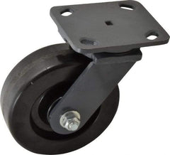 Hamilton - 6" Diam x 2" Wide x 7-1/2" OAH Top Plate Mount Swivel Caster - Phenolic, 1,200 Lb Capacity, Roller Bearing, 4 x 5" Plate - Exact Tool & Supply