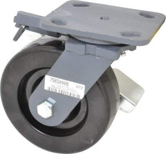 Hamilton - 6" Diam x 2" Wide x 7-1/2" OAH Top Plate Mount Swivel Caster with Brake - Phenolic, 1,200 Lb Capacity, Roller Bearing, 4 x 5" Plate - Exact Tool & Supply