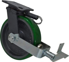 Hamilton - 8" Diam x 2" Wide x 9-1/2" OAH Top Plate Mount Swivel Caster with Brake - Polyurethane, 1,500 Lb Capacity, Precision Sealed Bearing, 4 x 5" Plate - Exact Tool & Supply