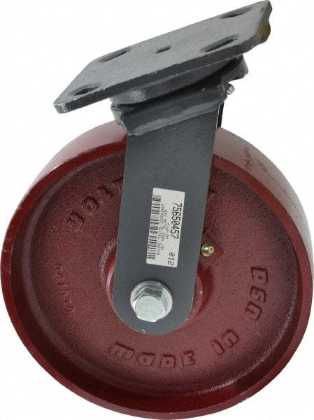 Hamilton - 8" Diam x 2" Wide x 9-1/2" OAH Top Plate Mount Swivel Caster - Cast Iron, 1,500 Lb Capacity, Roller Bearing, 4 x 5" Plate - Exact Tool & Supply