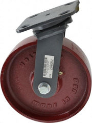 Hamilton - 8" Diam x 2" Wide x 9-1/2" OAH Top Plate Mount Swivel Caster - Cast Iron, 1,500 Lb Capacity, Roller Bearing, 4 x 5" Plate - Exact Tool & Supply