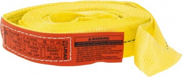 Lift-All - 18' Long x 2" Wide, 3,200 Lb Vertical Capacity, 1 Ply, Polyester Web Sling - 2,500 Lb Choker Capacity, Yellow - Exact Tool & Supply