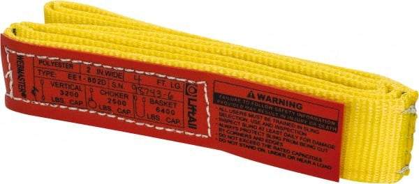 Lift-All - 4' Long x 2" Wide, 3,200 Lb Vertical Capacity, 1 Ply, Polyester Web Sling - 2,500 Lb Choker Capacity, Yellow - Exact Tool & Supply