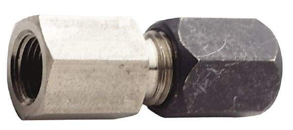 Made in USA - 3/8" OD, Grade 316Stainless Steel Female Connector - -75 to 750°F, 7/8" Hex, Comp x FNPT Ends - Exact Tool & Supply