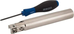 Seco - 1" Cut Diam, 0.433" Max Depth of Cut, 1" Shank Diam, 6.69" OAL, Indexable Square Shoulder End Mill - XO.X 1204 Inserts, Cylindrical Shank, 90° Lead Angle, Through Coolant, Series Super Turbo - Exact Tool & Supply