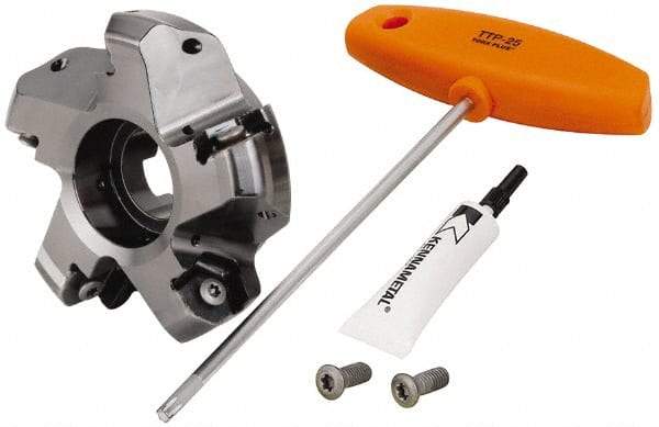 Kennametal - 4" Cut Diam, 1-1/4" Arbor Hole, 8mm Max Depth of Cut, 45° Indexable Chamfer & Angle Face Mill - 5 Inserts, HNPJ 1307... Insert, Right Hand Cut, 5 Flutes, Through Coolant, Series Dodeka Max - Exact Tool & Supply