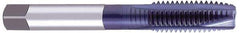 OSG - 7/16-14 UNC, 3 Flute, TiCN Finish, Powdered Metal Spiral Point Tap - Plug Chamfer, Right Hand Thread, 3-5/32" OAL, 1-7/16" Thread Length, 0.323" Shank Diam, Series 312TI - Exact Tool & Supply