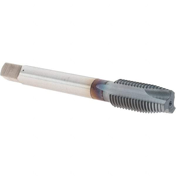 OSG - 7/16-20 UNF, 3 Flute, TiCN Finish, Powdered Metal Spiral Point Tap - Plug Chamfer, Right Hand Thread, 3-5/32" OAL, 1-7/16" Thread Length, 0.323" Shank Diam, Series 312TI - Exact Tool & Supply