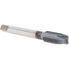 OSG - 7/16-20 UNF, 3 Flute, TiCN Finish, Powdered Metal Spiral Point Tap - Plug Chamfer, Right Hand Thread, 3-5/32" OAL, 1-7/16" Thread Length, 0.323" Shank Diam, Series 312TI - Exact Tool & Supply