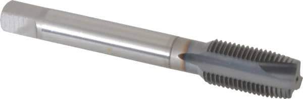 OSG - 1/2-20 UNF, 3 Flute, TiCN Finish, Powdered Metal Spiral Point Tap - Plug Chamfer, Right Hand Thread, 3-3/8" OAL, 1-21/32" Thread Length, 0.367" Shank Diam, 3B Class of Fit, Series 312TI - Exact Tool & Supply