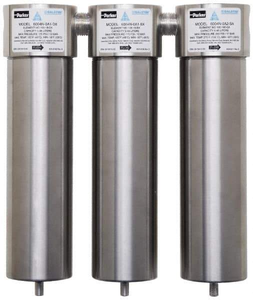 Parker - 1/2" Port, 10" High x 10" Wide, FRL Filter with Stainless Steel Bowl & Automatic Drain - 175 Max psi, 120°F Max - Exact Tool & Supply