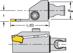 Kennametal - System Size KM16, Right Hand Cut, Modular Cutoff Cutting Unit Head - A2S A2 Insert Style, 1.181" Head Length, 0.472" Center to Cutting Edge, Series Micro A2 - Exact Tool & Supply