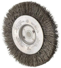 Weiler - 4" OD, 1/2" Arbor Hole, Crimped Steel Wheel Brush - 1/2" Face Width, 7/8" Trim Length, 0.0095" Filament Diam, 12,500 RPM - Exact Tool & Supply