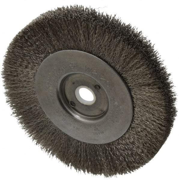 Weiler - 4" OD, 1/2" Arbor Hole, Crimped Stainless Steel Wheel Brush - 1/2" Face Width, 7/8" Trim Length, 0.006" Filament Diam, 12,500 RPM - Exact Tool & Supply