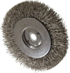 Weiler - 4" OD, 1/2" Arbor Hole, Crimped Stainless Steel Wheel Brush - 1/2" Face Width, 7/8" Trim Length, 0.0118" Filament Diam, 12,500 RPM - Exact Tool & Supply