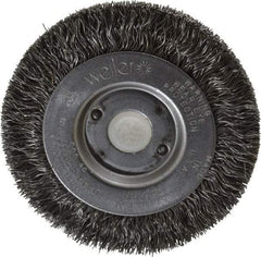 Weiler - 3" OD, 1/2" Arbor Hole, Crimped Steel Wheel Brush - 7/16" Face Width, 1/2" Trim Length, 0.0118" Filament Diam, 12,500 RPM - Exact Tool & Supply