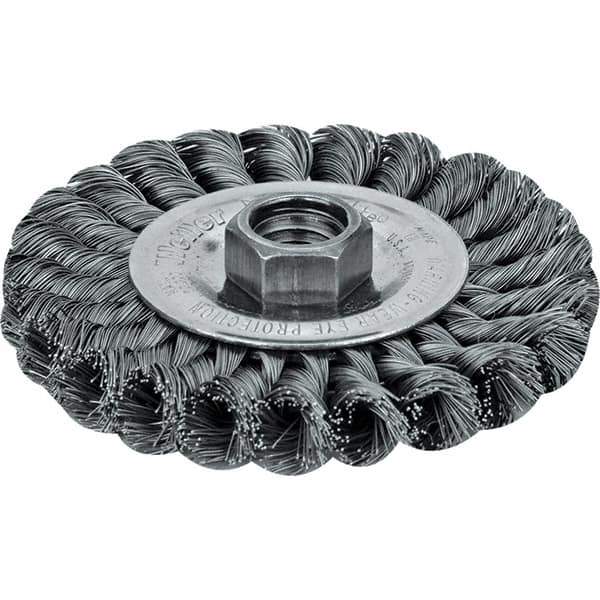 Weiler - 6" OD, 5/8" Arbor Hole, Crimped Steel Wheel Brush - 3/4" Face Width, 1-7/16" Trim Length, 0.014" Filament Diam, 6,000 RPM - Exact Tool & Supply