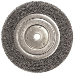 Weiler - 6" OD, 5/8" Arbor Hole, Crimped Steel Wheel Brush - 1/2" Face Width, 1-1/16" Trim Length, 0.0118" Filament Diam, 6,000 RPM - Exact Tool & Supply