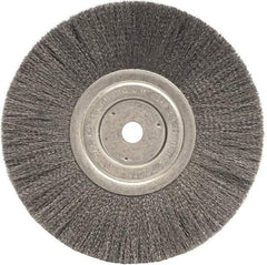 Weiler - 8" OD, 5/8" Arbor Hole, Crimped Steel Wheel Brush - 3/4" Face Width, 2-1/16" Trim Length, 0.006" Filament Diam, 6,000 RPM - Exact Tool & Supply