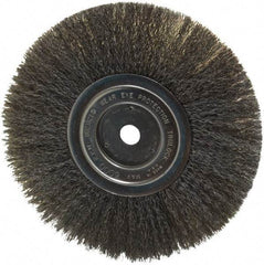 Weiler - 8" OD, 5/8" Arbor Hole, Crimped Steel Wheel Brush - 3/4" Face Width, 2-1/16" Trim Length, 0.008" Filament Diam, 6,000 RPM - Exact Tool & Supply