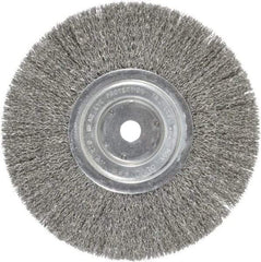Weiler - 8" OD, 5/8" Arbor Hole, Crimped Steel Wheel Brush - 1/2" Face Width, 2-1/16" Trim Length, 0.014" Filament Diam, 6,000 RPM - Exact Tool & Supply