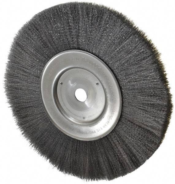 Weiler - 10" OD, 3/4" Arbor Hole, Crimped Steel Wheel Brush - 3/4" Face Width, 2-1/2" Trim Length, 0.006" Filament Diam, 4,000 RPM - Exact Tool & Supply