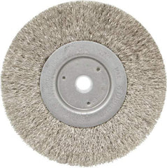 Weiler - 6" OD, 5/8" Arbor Hole, Crimped Stainless Steel Wheel Brush - 1/2" Face Width, 1-7/16" Trim Length, 0.0118" Filament Diam, 6,000 RPM - Exact Tool & Supply