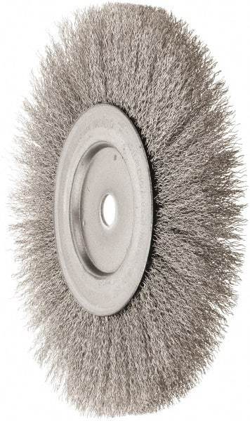 Weiler - 10" OD, 3/4" Arbor Hole, Crimped Stainless Steel Wheel Brush - 3/4" Face Width, 2-1/2" Trim Length, 0.014" Filament Diam, 4,000 RPM - Exact Tool & Supply