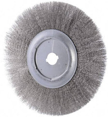 Weiler - 12" OD, 1-1/4" Arbor Hole, Crimped Stainless Steel Wheel Brush - 3/4" Face Width, 2-15/16" Trim Length, 0.0104" Filament Diam, 3,000 RPM - Exact Tool & Supply