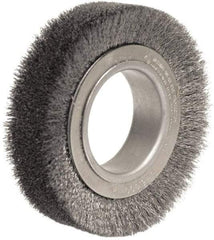 Weiler - 4-1/2" OD, 2" Arbor Hole, Crimped Steel Wheel Brush - 1-1/4" Face Width, 3/4" Trim Length, 0.014" Filament Diam, 6,000 RPM - Exact Tool & Supply