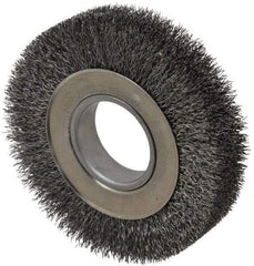Weiler - 6" OD, 2" Arbor Hole, Crimped Steel Wheel Brush - 1-1/4" Face Width, 1-1/8" Trim Length, 0.014" Filament Diam, 6,000 RPM - Exact Tool & Supply