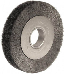Weiler - 8" OD, 2" Arbor Hole, Crimped Steel Wheel Brush - 1-1/2" Face Width, 1-3/8" Trim Length, 0.006" Filament Diam, 4,500 RPM - Exact Tool & Supply