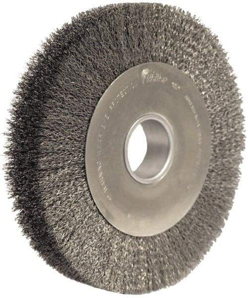 Weiler - 10" OD, 2" Arbor Hole, Crimped Steel Wheel Brush - 2" Face Width, 1-7/8" Trim Length, 0.0104" Filament Diam, 4,000 RPM - Exact Tool & Supply