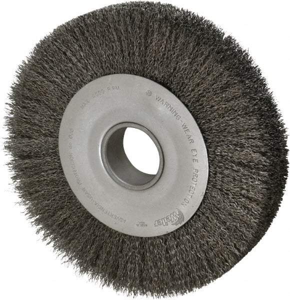 Weiler - 10" OD, 2" Arbor Hole, Crimped Steel Wheel Brush - 1-5/8" Face Width, 1-7/8" Trim Length, 0.014" Filament Diam, 4,000 RPM - Exact Tool & Supply