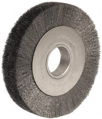 Weiler - 8" OD, 2" Arbor Hole, Crimped Stainless Steel Wheel Brush - 1-1/2" Face Width, 1-3/8" Trim Length, 0.0118" Filament Diam, 4,500 RPM - Exact Tool & Supply