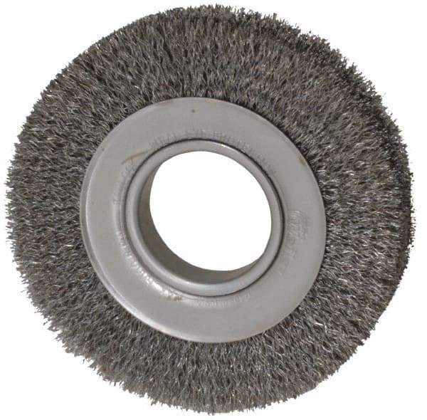 Weiler - 6" OD, 2" Arbor Hole, Crimped Steel Wheel Brush - 1" Face Width, 1-1/8" Trim Length, 0.0118" Filament Diam, 6,000 RPM - Exact Tool & Supply