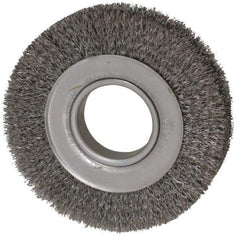 Weiler - 6" OD, 2" Arbor Hole, Crimped Steel Wheel Brush - 1" Face Width, 1-1/8" Trim Length, 0.0118" Filament Diam, 6,000 RPM - Exact Tool & Supply