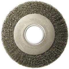 Weiler - 6" OD, 2" Arbor Hole, Crimped Steel Wheel Brush - 1" Face Width, 1-1/8" Trim Length, 0.006" Filament Diam, 6,000 RPM - Exact Tool & Supply