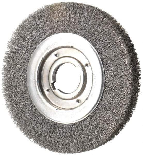Weiler - 10" OD, 2" Arbor Hole, Crimped Steel Wheel Brush - 1-1/8" Face Width, 2" Trim Length, 0.0118" Filament Diam, 3,600 RPM - Exact Tool & Supply