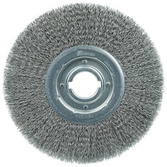 Weiler - Wheel Brushes; Outside Diameter (Inch): 12 ; Arbor Hole Thread Size: 2 ; Wire Type: Crimped Wire ; Fill Material: Steel ; Face Width (Inch): 1-1/4 ; Trim Length (Inch): 3 - Exact Tool & Supply